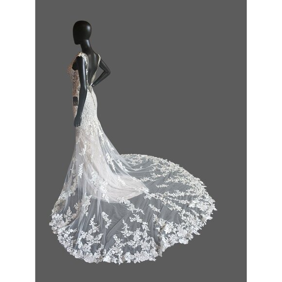 NWOT Ivory/Cappuccino Illusion Bodice Fit/Flare Wedding Gown  - Mori Lee - Picture 10 of 16